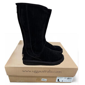 NIB UGG Rare Knightsbridge Tall Zip Boots Black Suede Y2K Retro Shearling Sz 6